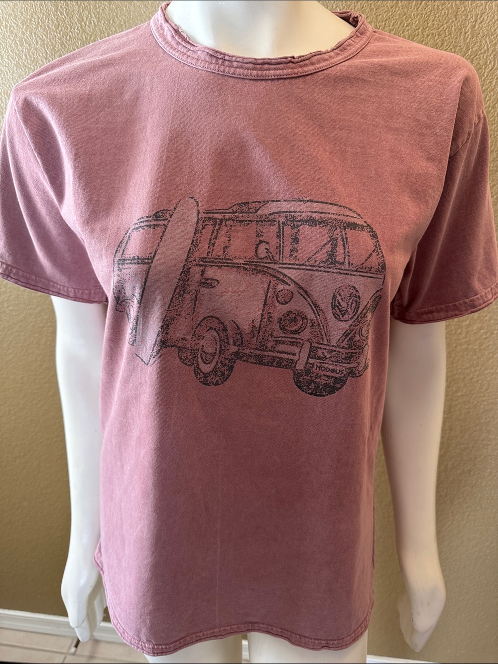 Unisex Modous Greek Brand Washed Rose Surf Van Graphic Tee 100% cotton